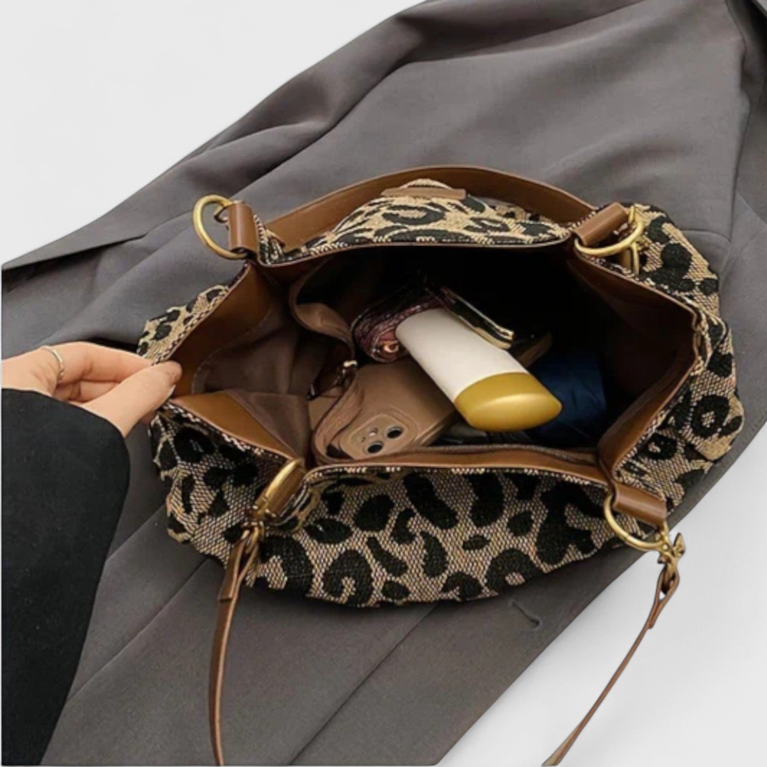 Naria™ | Bolsa de Compras Elegante de Lona de Leopardo