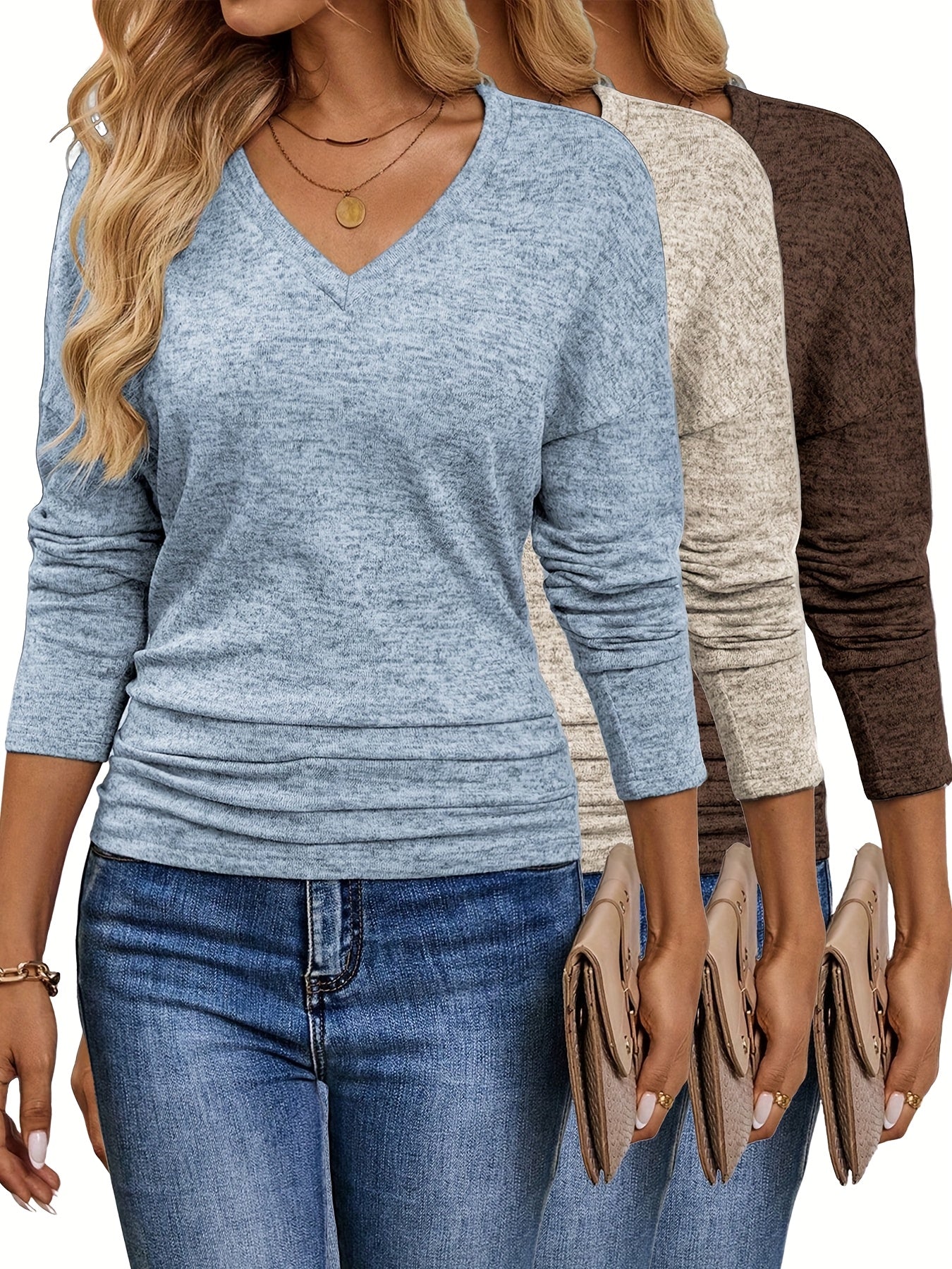 Maura™ | Camiseta suave y elástica con cuello en V | Paquete de 3 colores