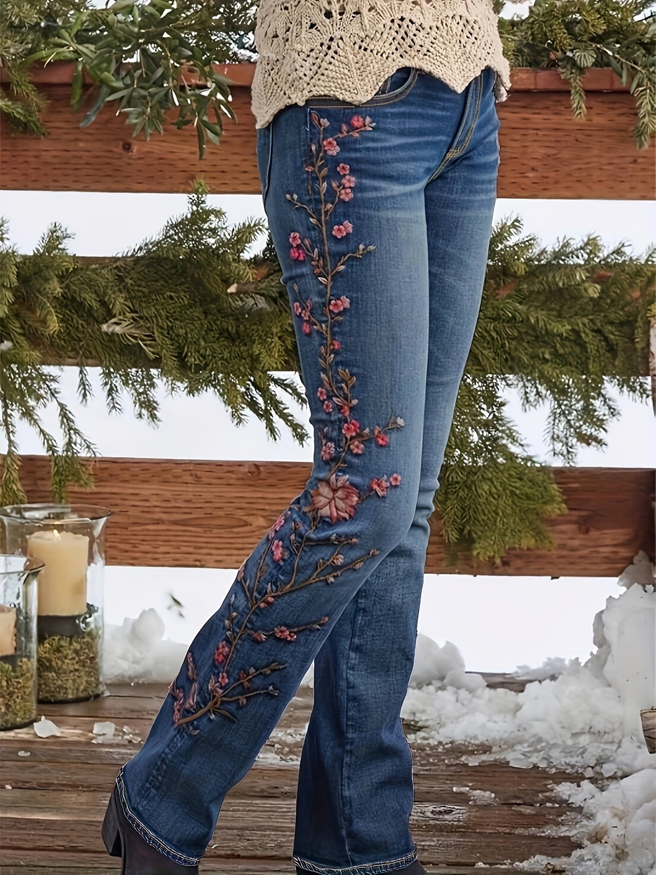 Lenora™ | Jean Vintage Elegante con Bordado Floral