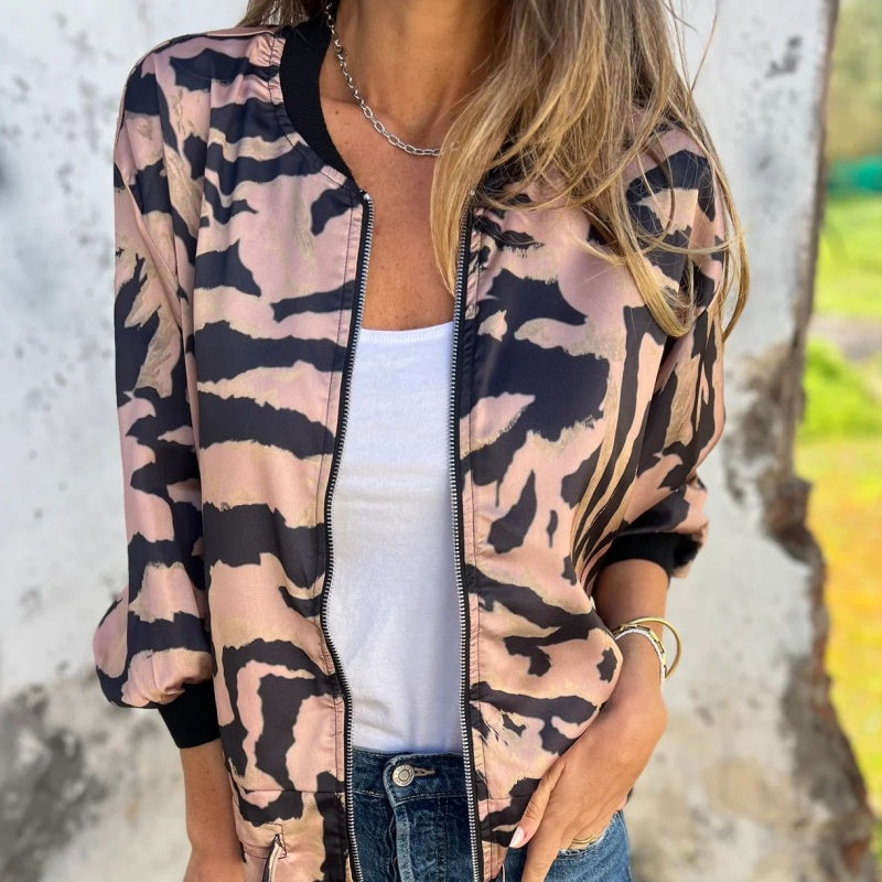 Zelda™ | Chaqueta Bomber con Cremallera y Estampado de Cebra