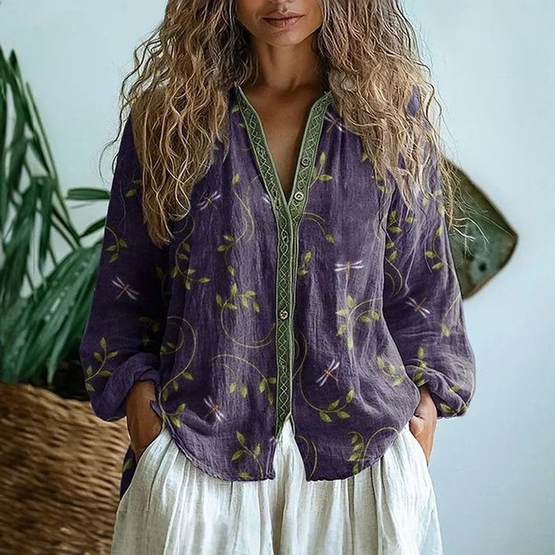 Quinn™ | Blusa Elegante con Estampado de Hojas en Algodón