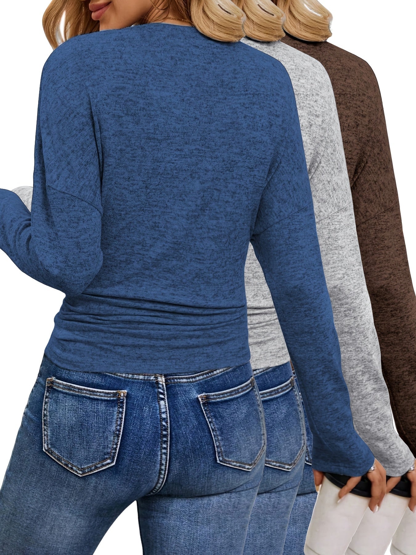 Maura™ | Camiseta suave y elástica con cuello en V | Paquete de 3 colores