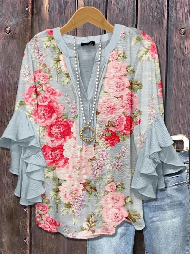 Claire™ | Top Floral Elegante con Escote en V
