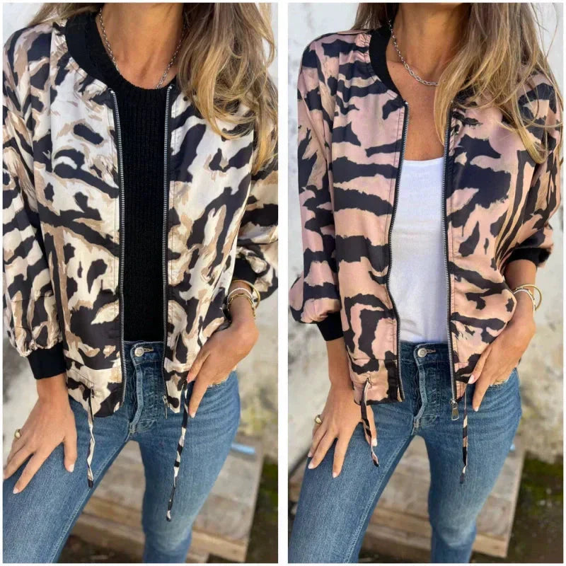 Zelda™ | Chaqueta Bomber con Cremallera y Estampado de Cebra