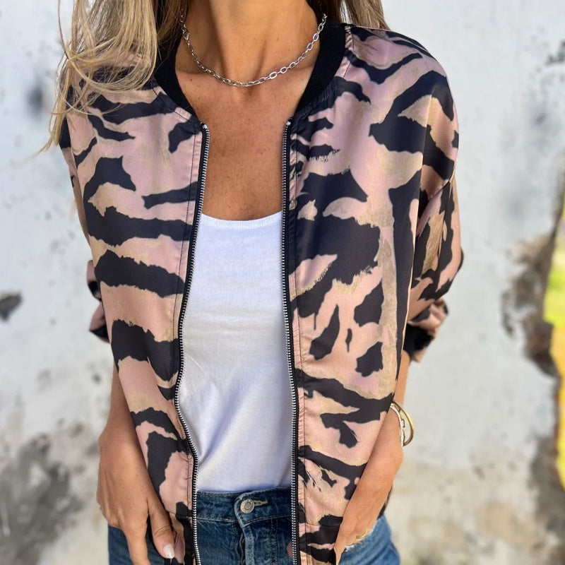 Zelda™ | Chaqueta Bomber con Cremallera y Estampado de Cebra
