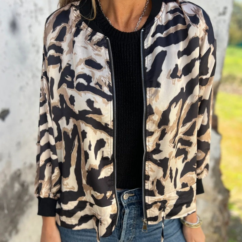 Zelda™ | Chaqueta Bomber con Cremallera y Estampado de Cebra
