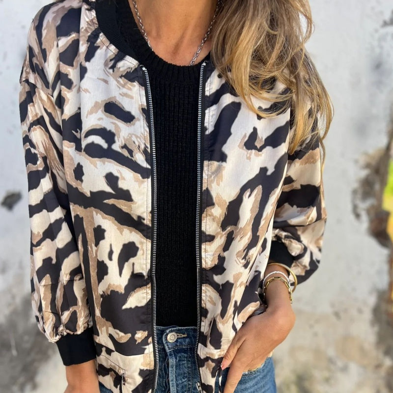 Zelda™ | Chaqueta Bomber con Cremallera y Estampado de Cebra